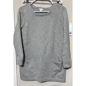 J. Crew Gray Stretch Merino Wool V-Neck Tunic Sweater Size M Soft Pockets Long